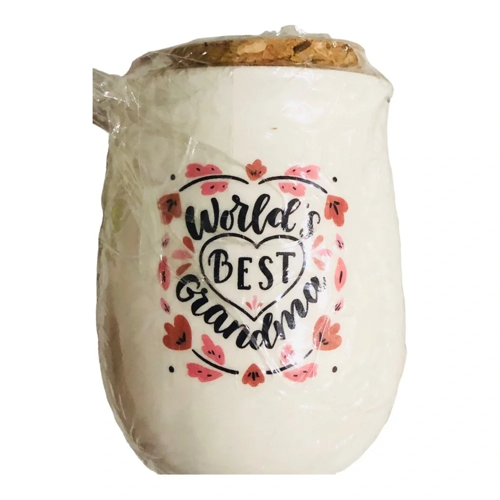 2 world’s best grandma mini cork topped‎ ceramic jars new